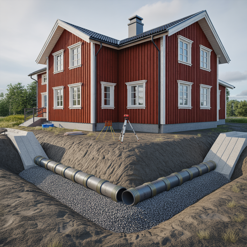 draneringsror runt hus dimensioner lutning och kostnad